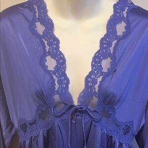 Luxurious Vintage Purple Lace Trim Buttoned 54’’ Long Negligee/ Lounge Dress